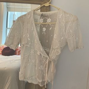 Temperly London vintage lace wrap top